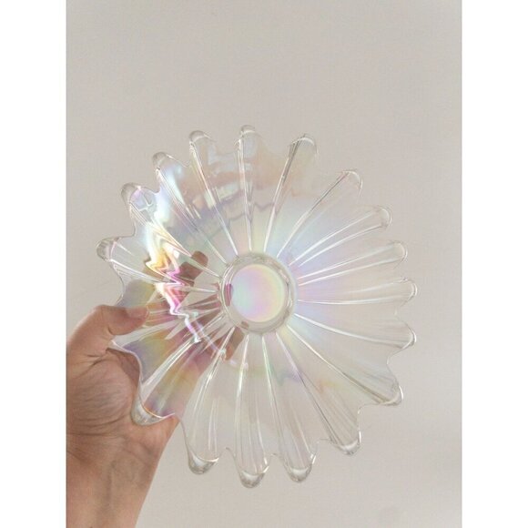 Iridescent Carnival Glass Decorative Plate With Scalloped Edges 10" Diameter - Picture 1 of 12